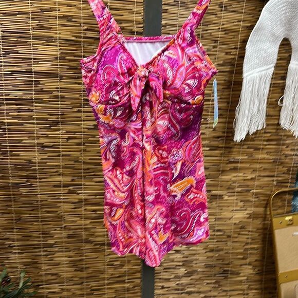 Swim Solutions Plus Size Tummy Control Printed Fauxkini One-Piece Swimsuit, Crea - Picture 3 of 3